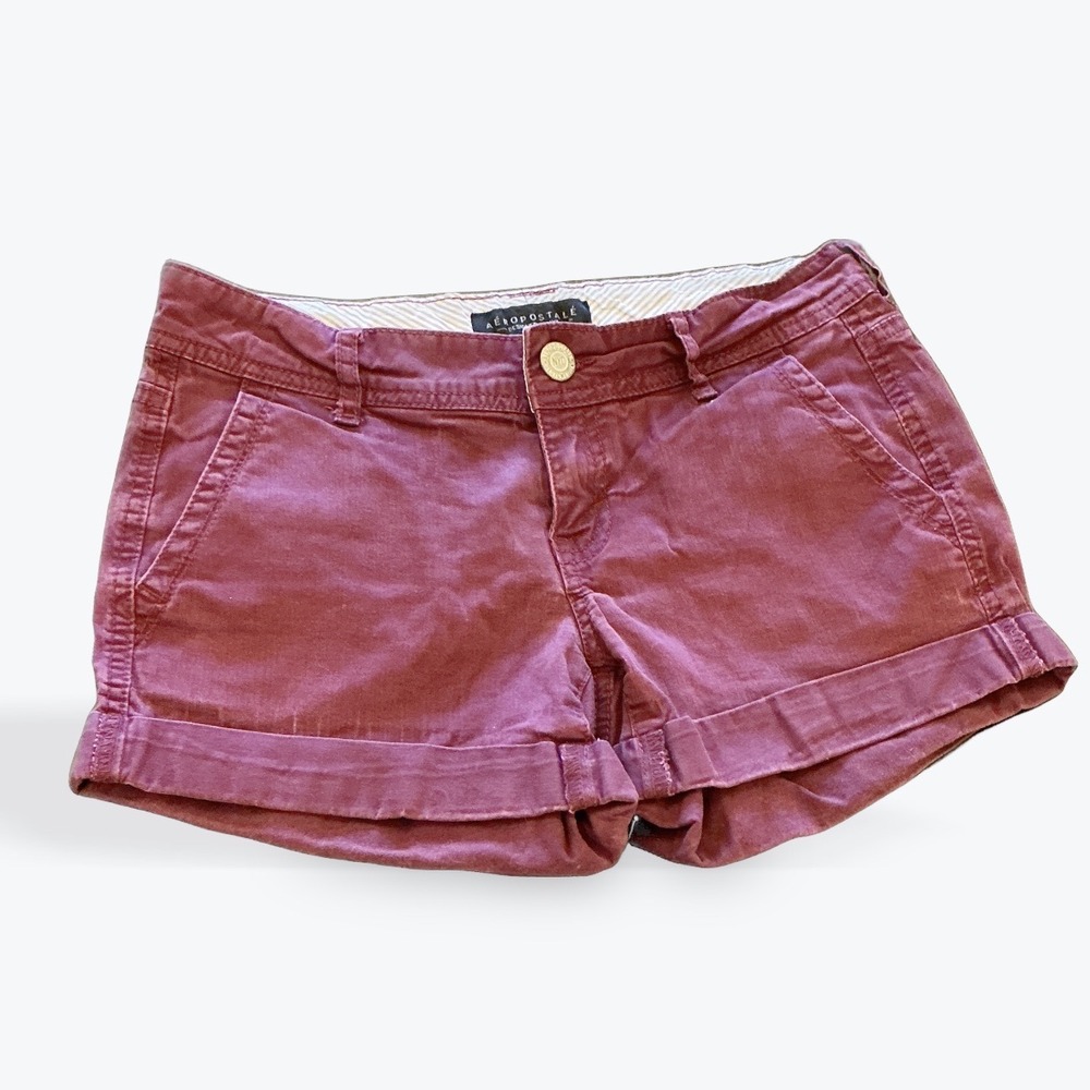 Aeropostale Womens Burgundy Maroon Cuffed Chino Shorts Low Rise Size 0